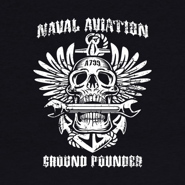 Naval Aviation Ground Pounder Vintage Skull Wings and Wrench by hobrath